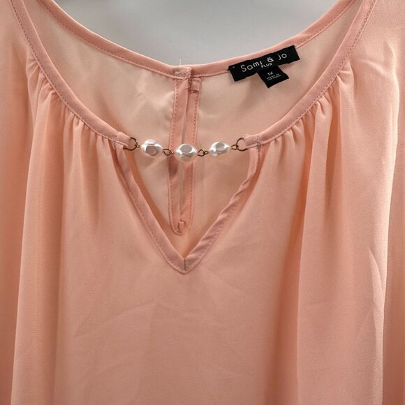 Sami & Jo Plus Size Sleeveless Blush Pink Top Pearl Accent Keyhole Neckline 1X - Picture 7 of 9